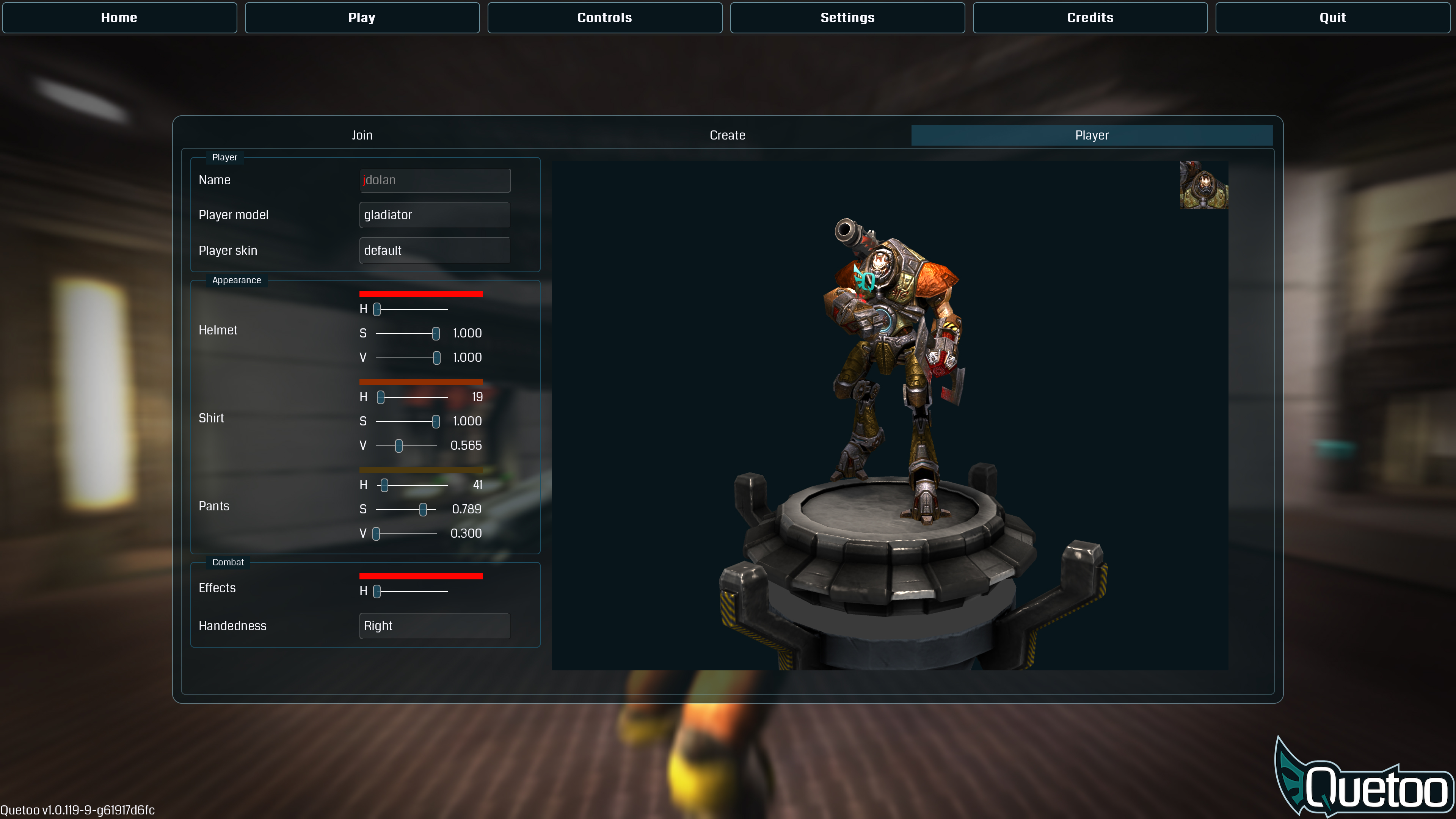 Screenshot showing the Gladiator model